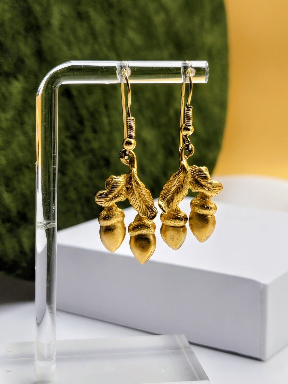Monet Gold Acorn and Leaf Drop Earrings - Vintage Monet Earrings